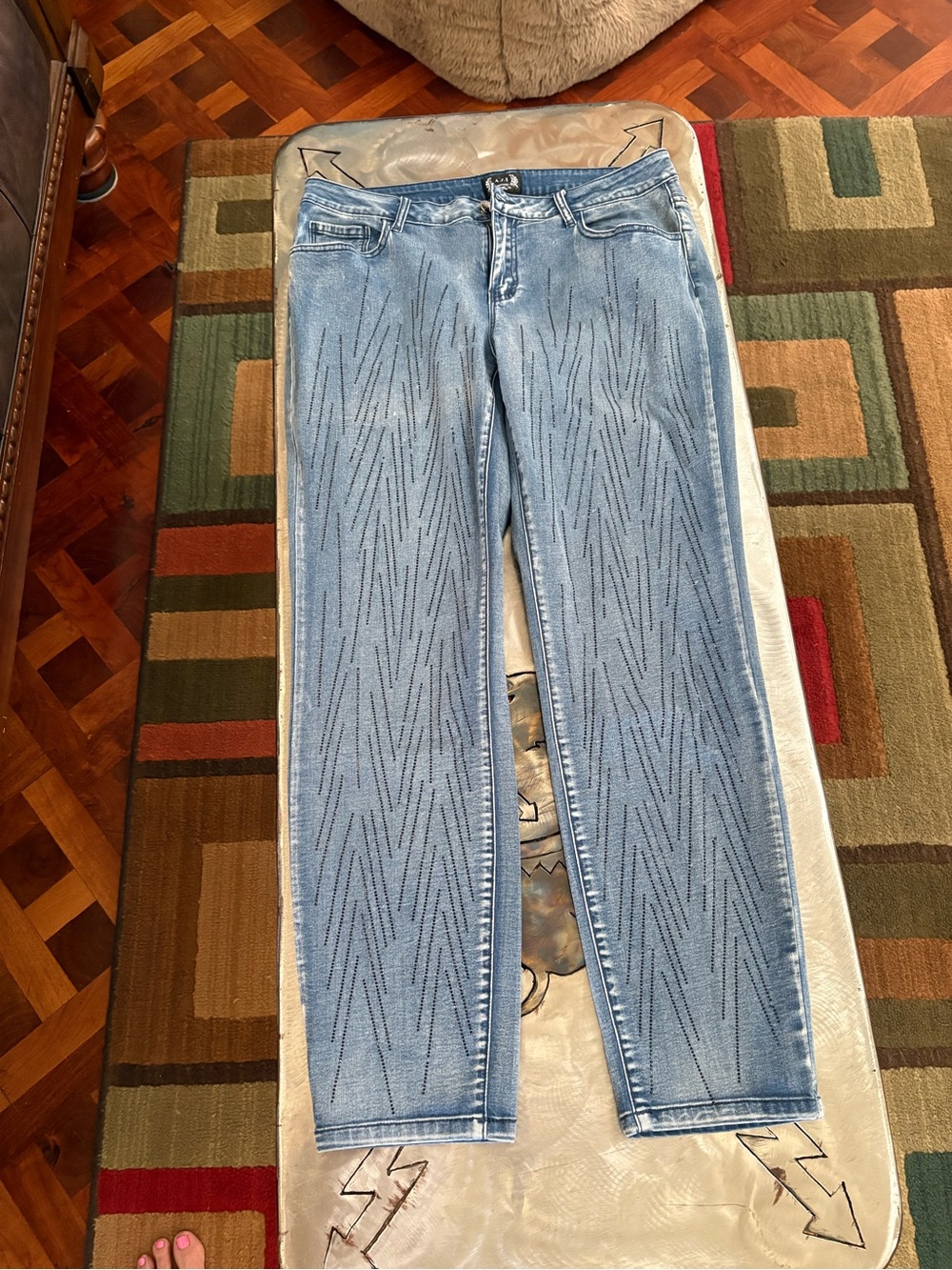 Light Blue Skinny Jeans with Chevron Stitch Detail